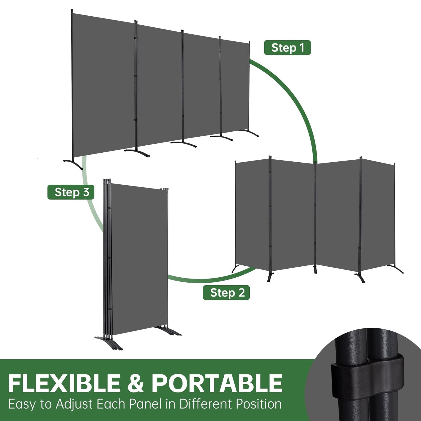 YASRKML Room Divider Folding Privacy Screens, Portable Room Divider Panel 4 Panel Partition Room Dividers Screen, Freestanding Room Partitions and Dividers Fabric Dividers for Room Separation, Grey