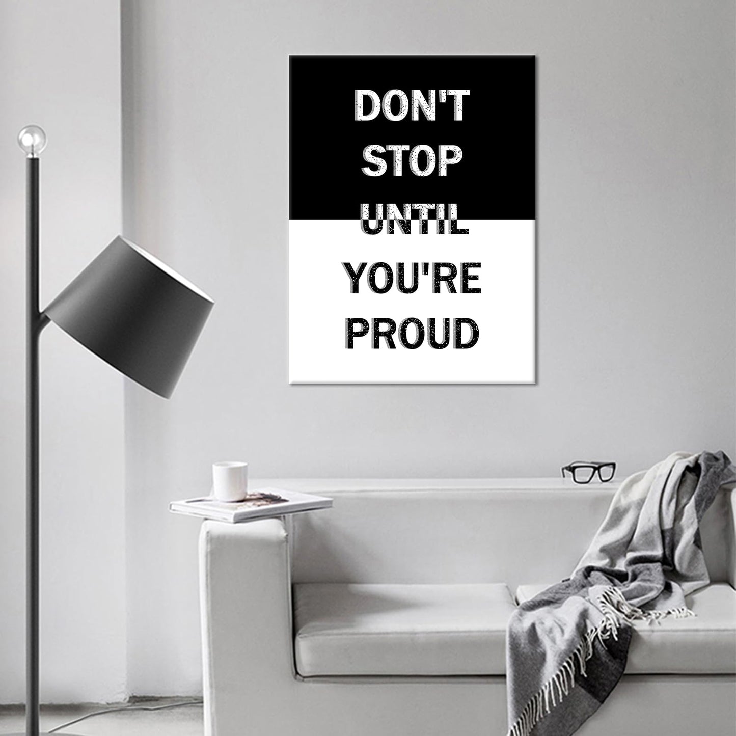 YSPCSUN Inspirational Wall Art for Office Decor Don't Stop Until You're Proud Canvas Prints Framed Motivational Posters Black and White Artwork for Gym Men Bedroom Living Room 24x18 Inch