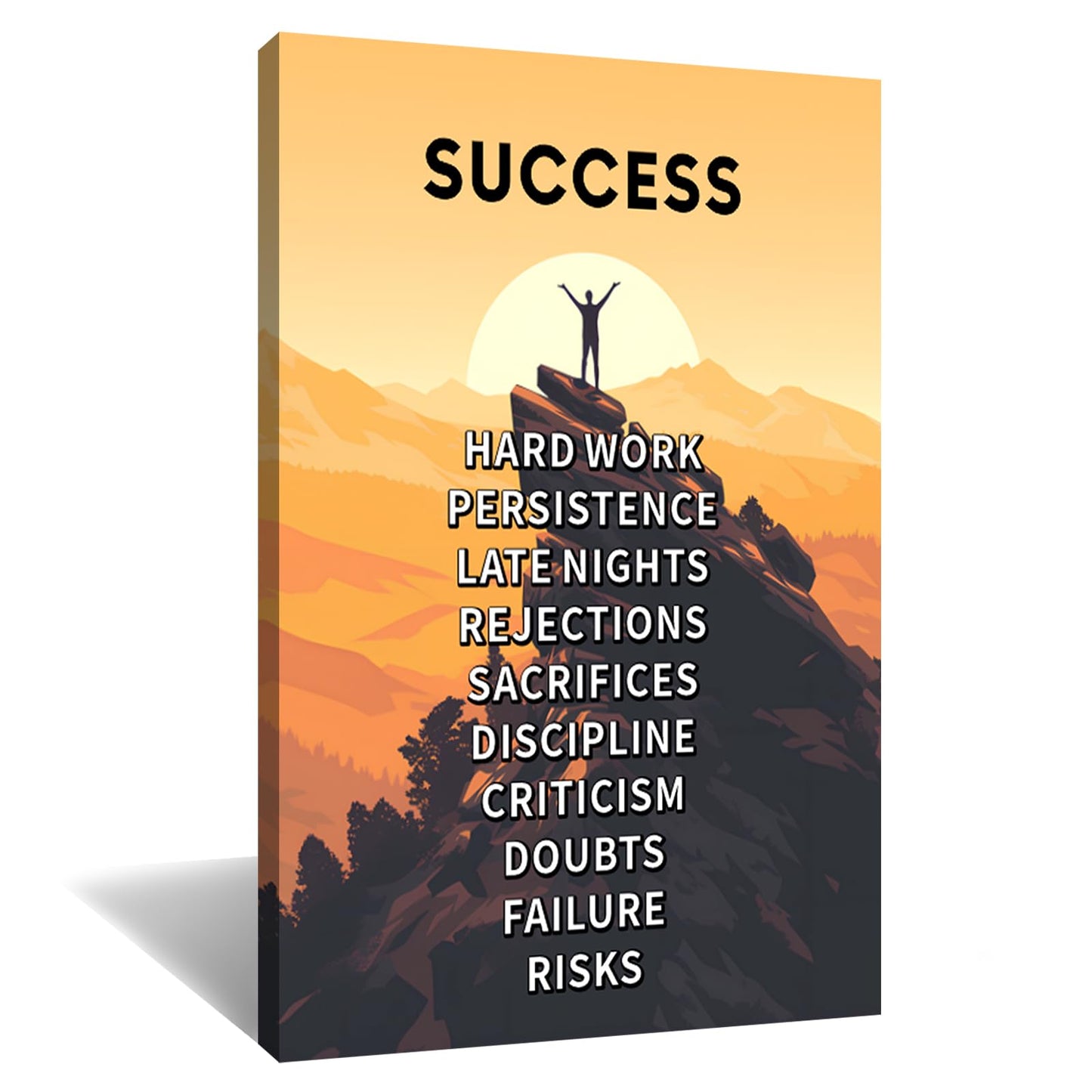 Motivational Wall Decor Inspirational Success Quotes Printed on Canvas Positive Affirmation Sign Picture Poster Artwork for Modern Home Bedroom Living Room Gym Stretched and Framed [12''Wx 18''H]