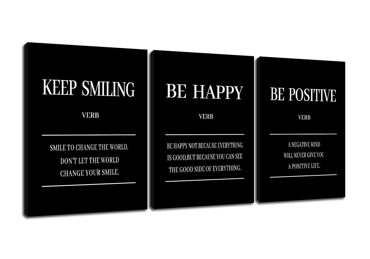 Keep Smiling Be Happy Be Positive 3 Pieces Motivational Canvas Wall Art Entrepreneur Quotes Signs Posters Prints Inspirational Paintings Pictures for Office Gym Decor Ready to Hang [36''W x 16''H]