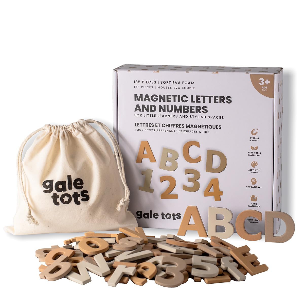 Magnetic Letters and Numbers Set for Kids – 135 PCS Alphabet Magnets for Fridge – Montessori ABC Educational Toy Gift in Neutral Aesthetic Colors by GALE TOTS