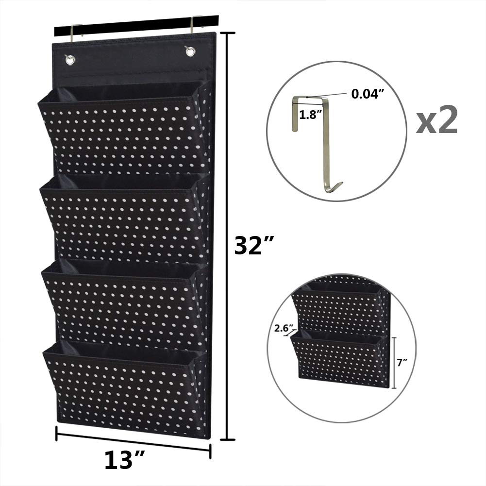 Eamay 4 Pocket White Dots Wall Mount/Over Door File Hanging Storage Organizer - Office Supplies, School, Classroom, Office or Home Use