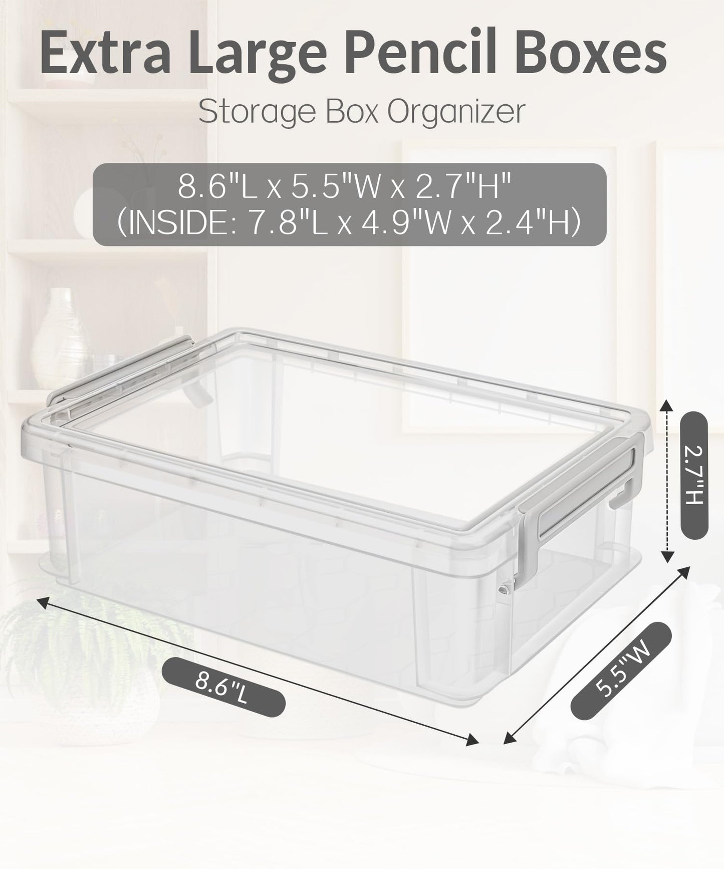 Sooez 6 Pack Extra Large Pencil Box, Plastic Pencil Case Crayon Box Bulk, Clear Marker Organizer Plastic Containers with Lid, Stackable Storage Boxes for Art Craft Pen, Back to School Supplies, Purple