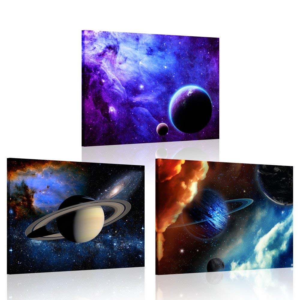 iKNOW FOTO 3 Piece Canvas Prints Galaxy Stars Abstract Space Wall Art Elements of This Image Modern Home Decor Stretched and Framed Ready to Hang for Kids Room Decor 12x16inchx3pcs