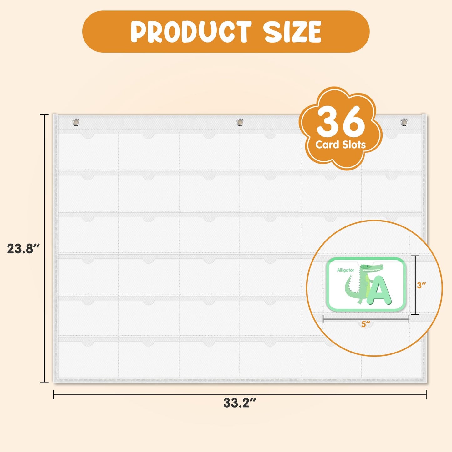 AKAYOK 3" x 5" Index Card Holder Sleeve - 36 Card Slots Organizer for Office, Classroom, and Home - Pocket Chart Perfect for Studying, Workflow Tracking, Presentations, and Organization