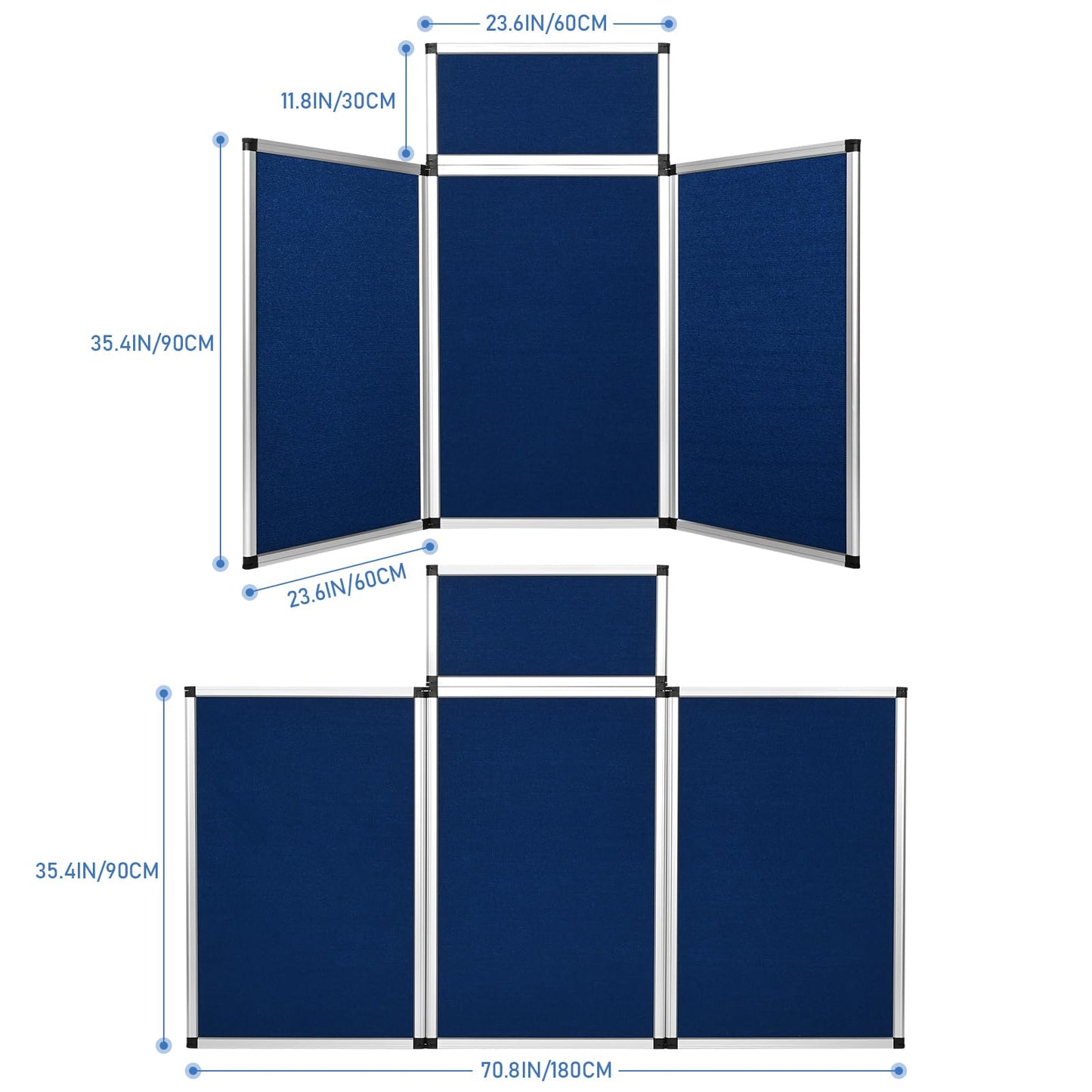 Nisorpa Trade Show Presentation Board, Aluminum Trifold Poster Board 70.8 x 35.4 Inch Display Board with Storage Bag, 3+1 Table Top Folding Panel - Blue