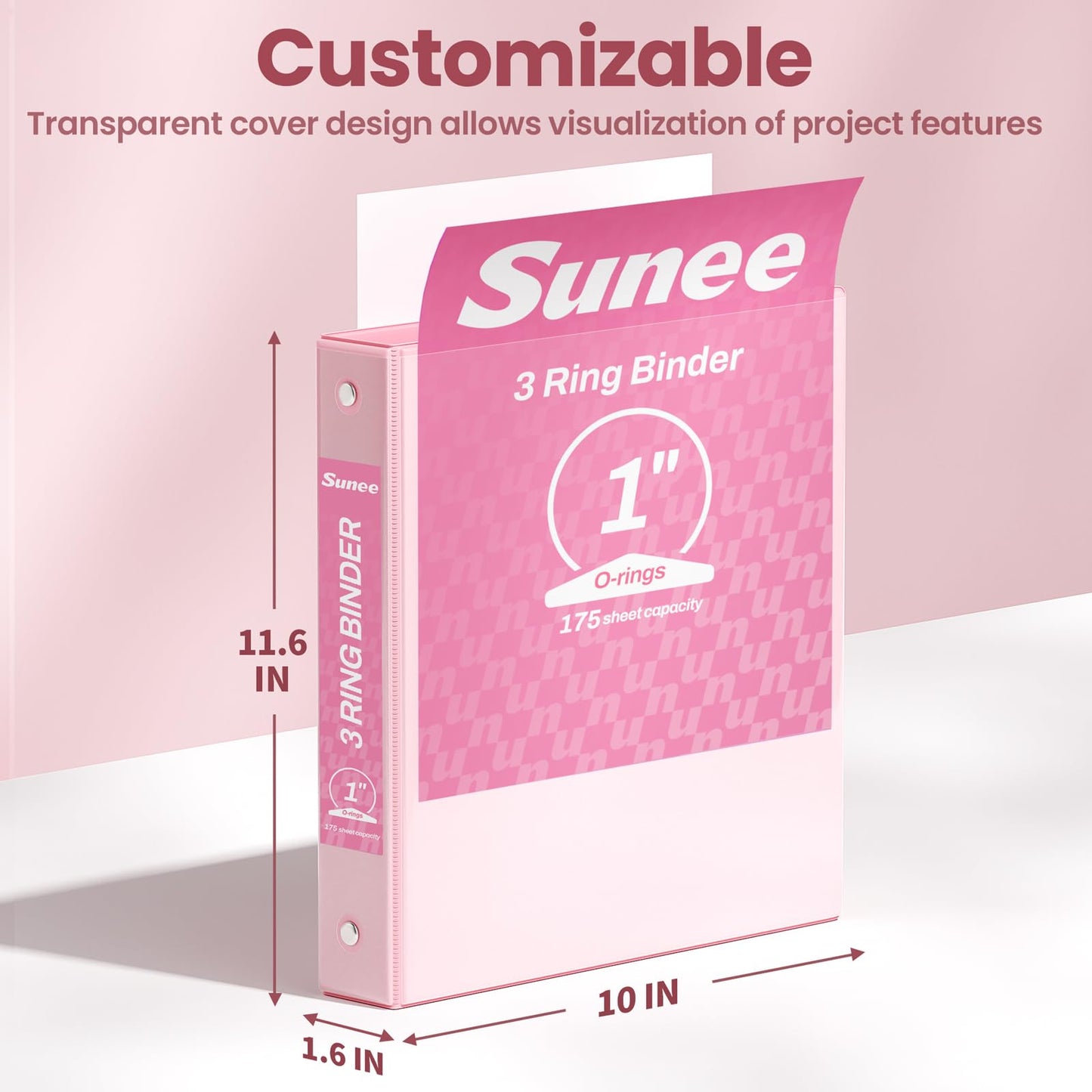 SUNEE 3 Ring Binder 1 Inch 2 Pack, Clear View Binder Three Ring PVC-Free (Fit 8.5x11 Inches) for School or Office Supplies, Pink