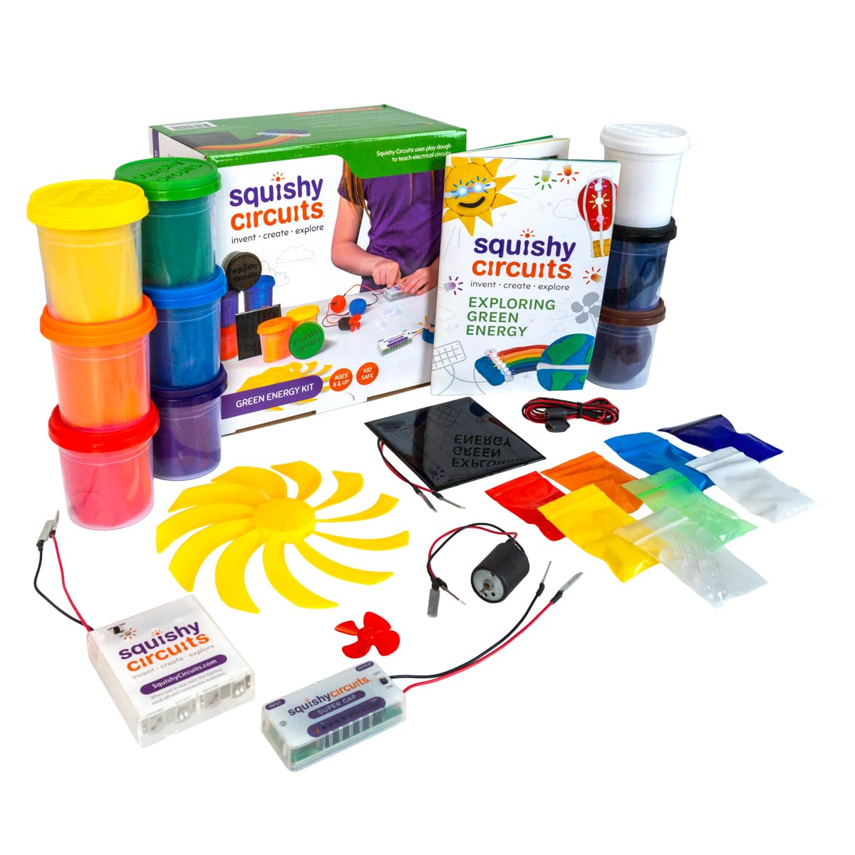 Squishy Circuits Green Engineering Kit - Explore Electrical Circuits, Solar Power, Wind Power and More with Play Dough - STEM Science Kits for Kids Age 8-12