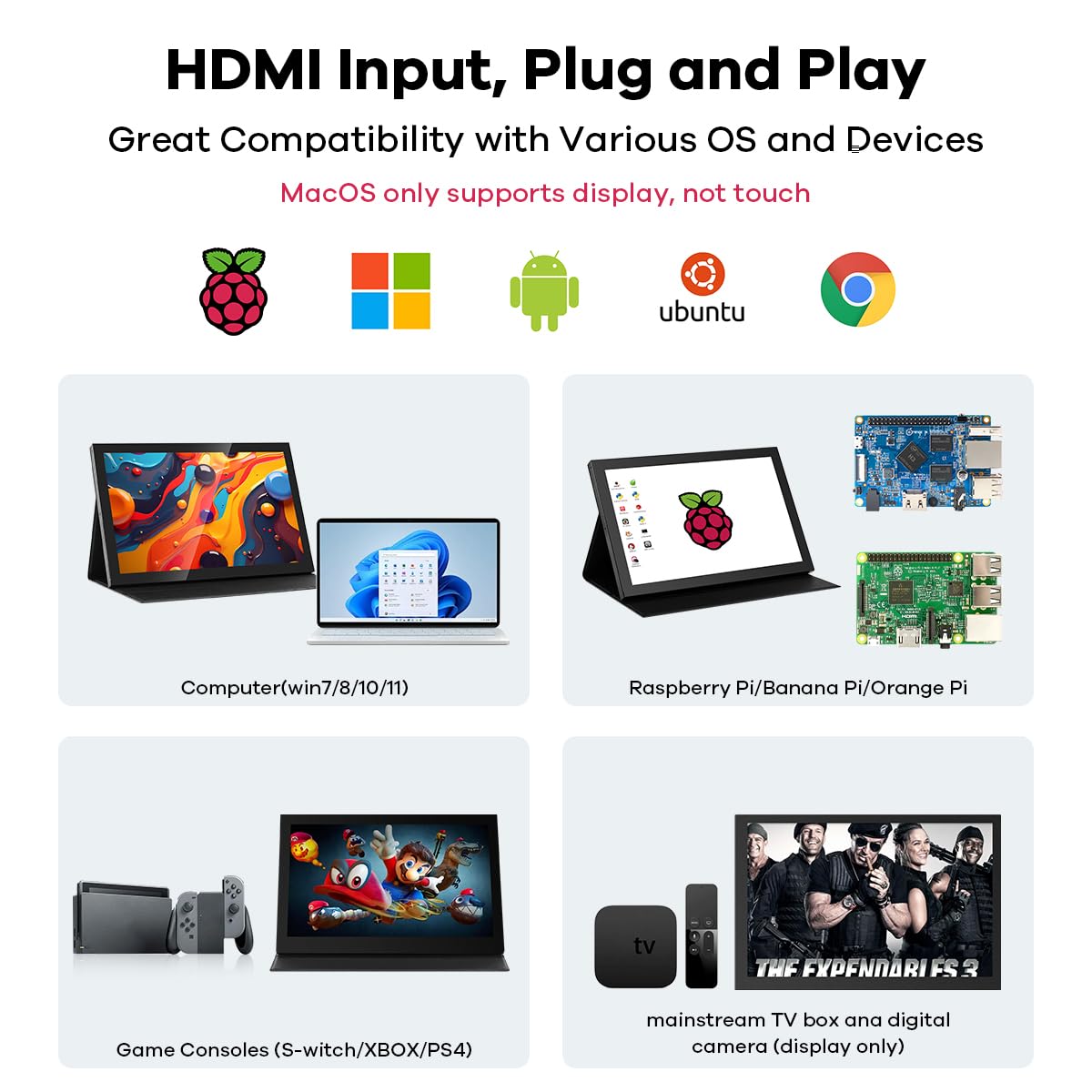Hosyond 10.1" LCD Touchscreen IPS Monitor 1280x800 Portable Screen HDMI Display Built-in Speakers with Shell for Raspberry Pi 5/Pi 4/3B+ Xbox PS4 Windows 7/8/10