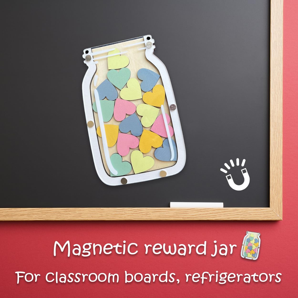 Magnetic Reward Jar for Kids, Classroom Reward System, Star Reward Jar, Incentive Good Behavior Responsibility Chart, Potty Training Rewards, Behavior jar for Boys Girls (Heart)