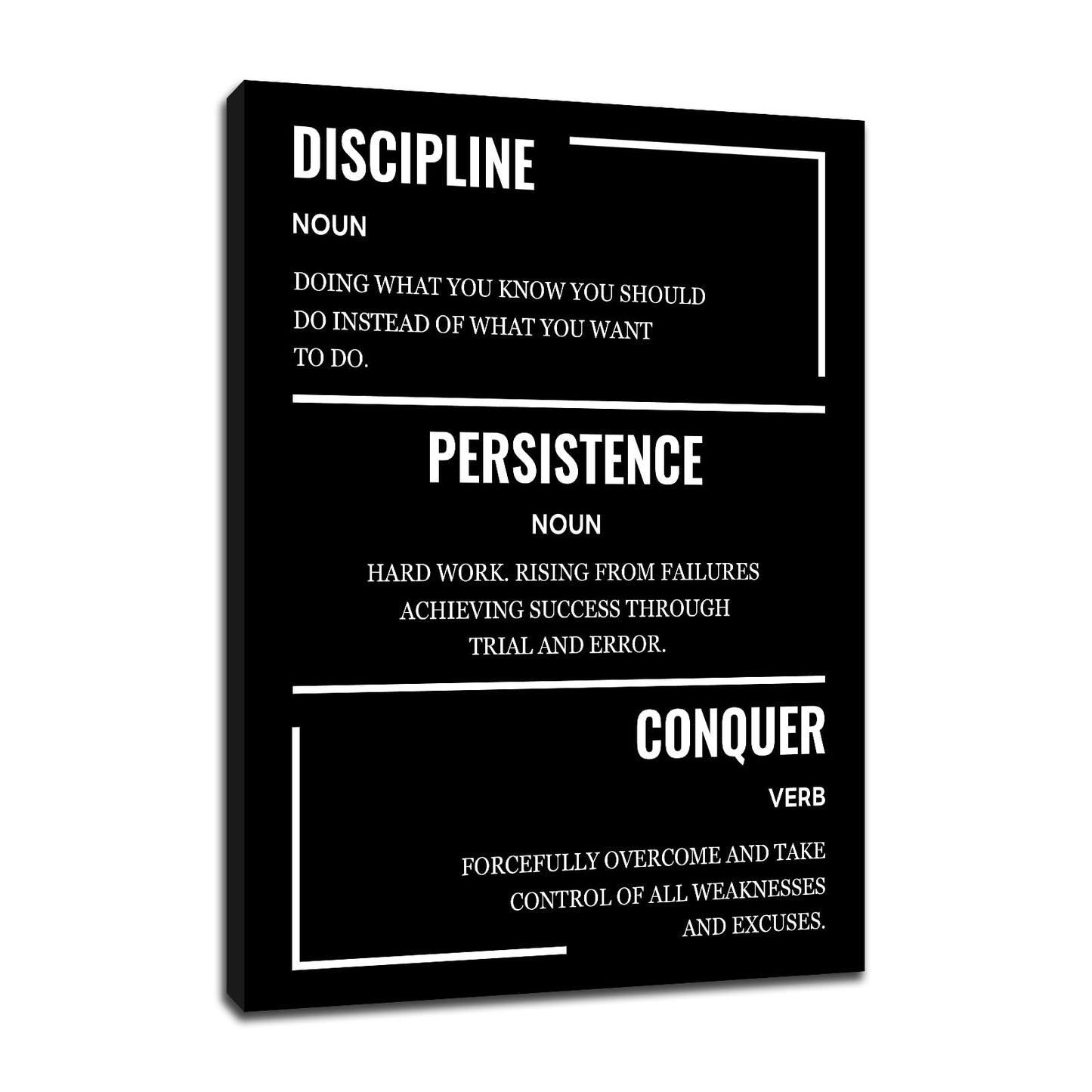 Motivational Canvas Wall Art Poster Print Discipline Persistence Conquer Inspirational Entrepreneur Quotes Picture Painting for Kitchen Teens Room Office Painting Stretched and Framed [18''Wx24''H]