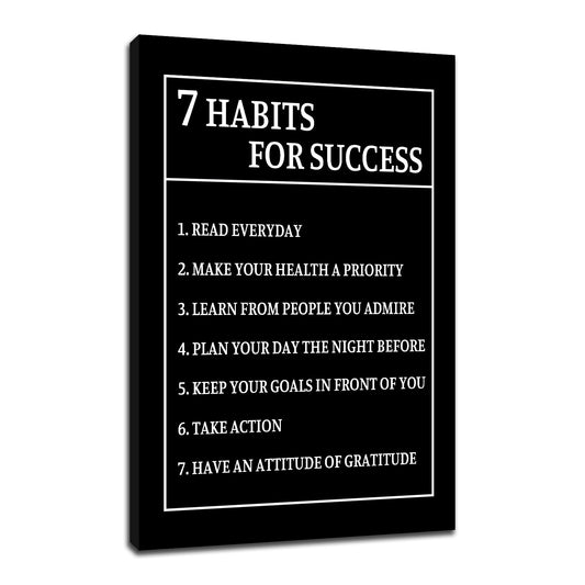 7 Habits for Success Inspirational Canvas Wall Art Motivational Positive Poster Print for Modern Modern Bathroom Bedroom Living Room Wall Decor Artwork Ready to Hang [12''Wx18''H]