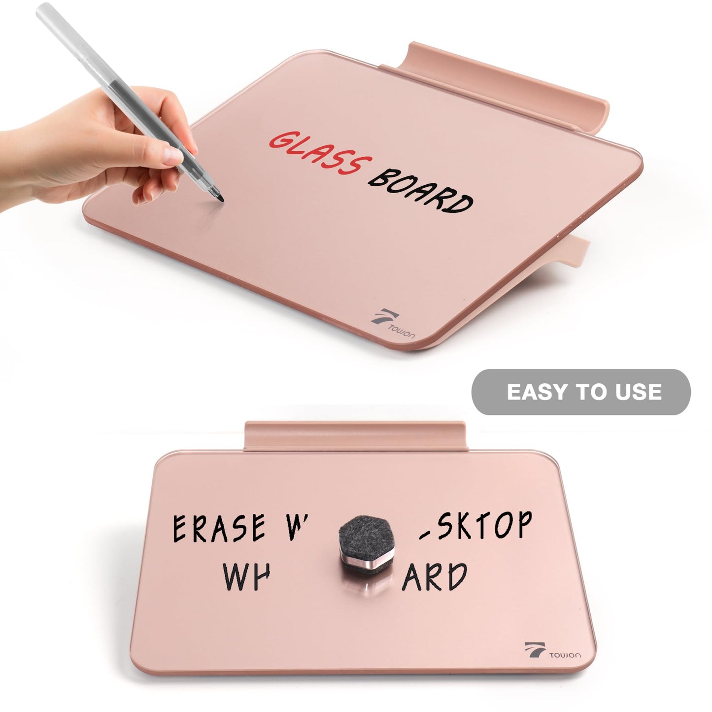 Rose Gold Glossy Mirror Mini Desktop Pure Glass Whiteboard, Small Desktop Dry Erase Board, Desk White Board Dry Erase with Accessories, Stenography Artifact for Office Homeschooling Décor, 8x6 Inches