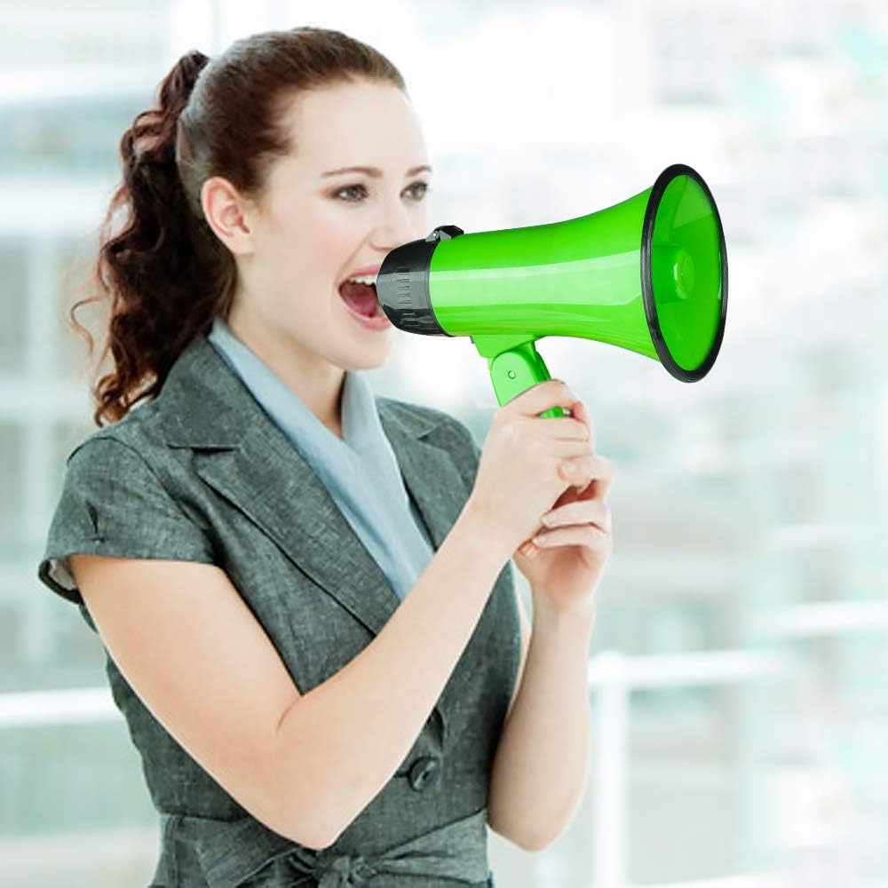 MyMealivos 20W Megaphone Bullhorn, Built in Siren & 240s Recording, 5.4"×8.6" Portable Megaphone with Volume Control Cover Up to 300 feet+ for Indoor and Outdoor Activities(Green)