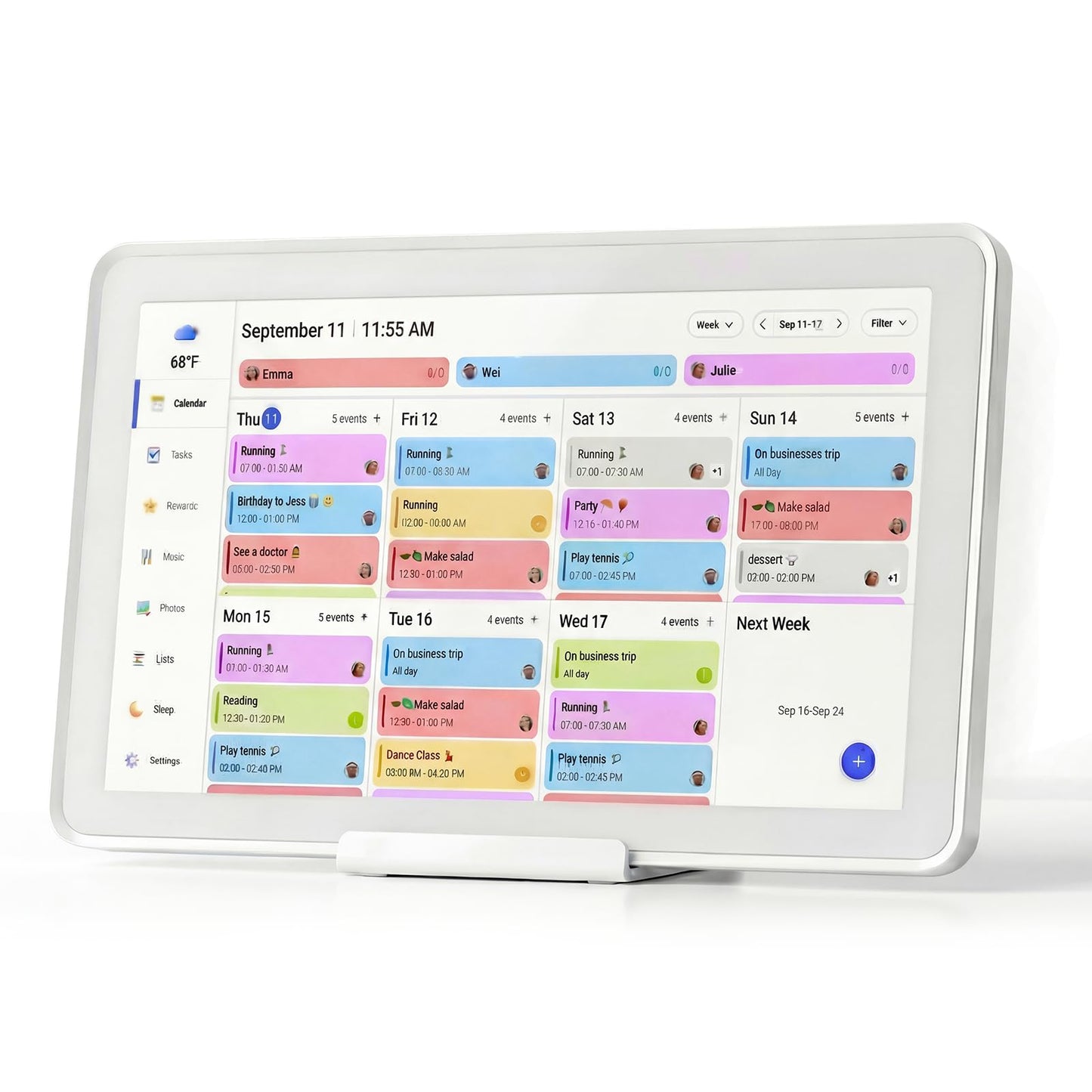 Mezed 21.5 Inch Digital Calendar with 32GB Storage, Touch Screen Family Planner with Weather Display, Reminder, Meal Schedule, Auto-Rotate Photo Frame, Wall Mount Electronic Organizer for Home Office (white, 21.5)
