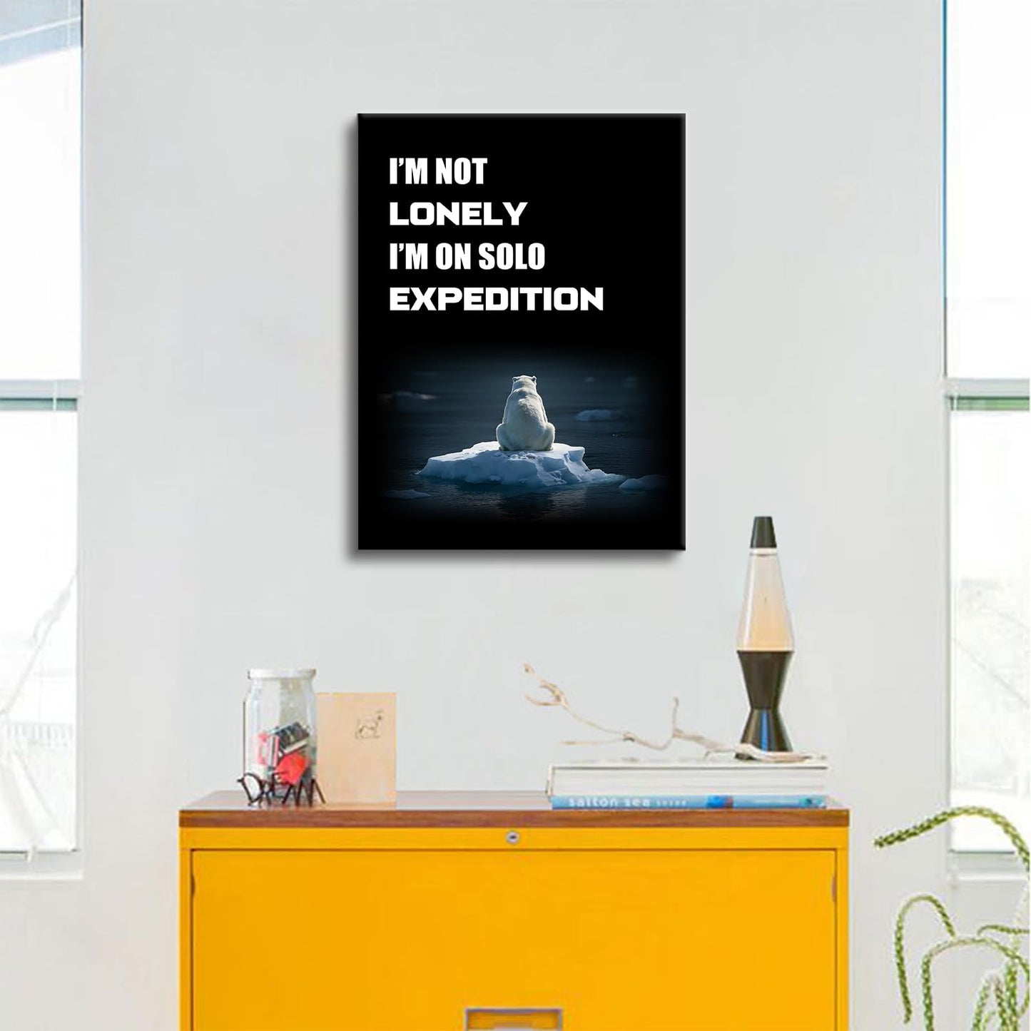 YSPCSUN Introvert Decor Wall Art Funny Solo Expedition Quote Canvas Painting Polar Bear On Iceberg Posters For Home Office Sarcastic Motivational Pictures Ready To Hang 24x18 Inch
