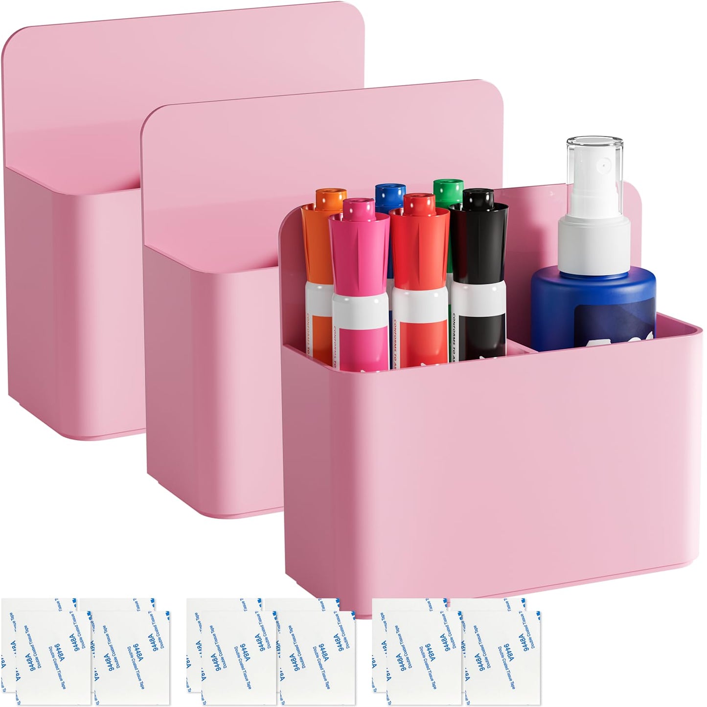 First-zgel 3 Pcs Magnetic Pen Holder, Magnetic Dry Erase Marker Holder, Wall Remote Control Holder, Whiteboard Marker Holder for School, Office, Home, Locker Accessories (Pink)