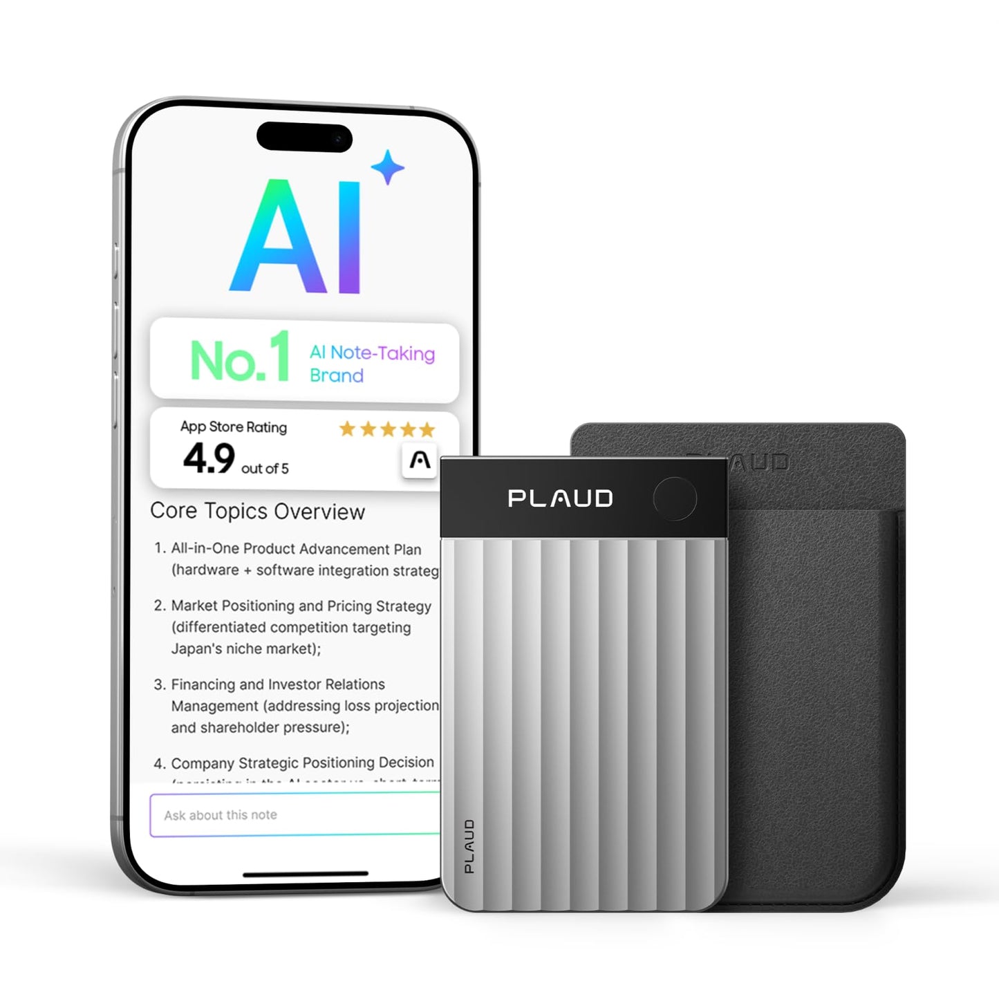 Plaud Note Pro AI Voice Recorder, Transcribe & Summarize with AI Note Taker for Meetings & Calls, Professionals & Teams, Supports 112 Languages, Ultra-Slim, InstantView Display, Case Included, Silver