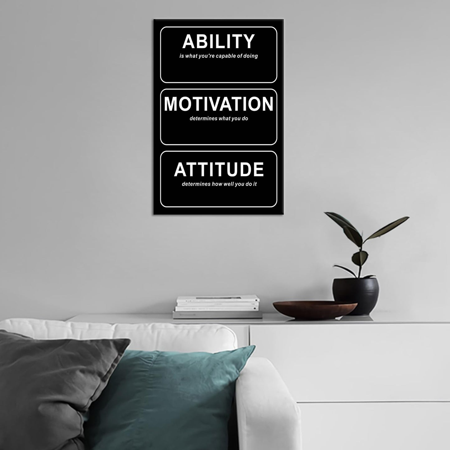Inspirational Canvas Wall Art Motivational Ability Attitude Motto Picture Poster Inspiring Positive Quotes Painting Print for Gym Living Room Office Wall Decoration Stretched and Framed [12''Wx18''H]