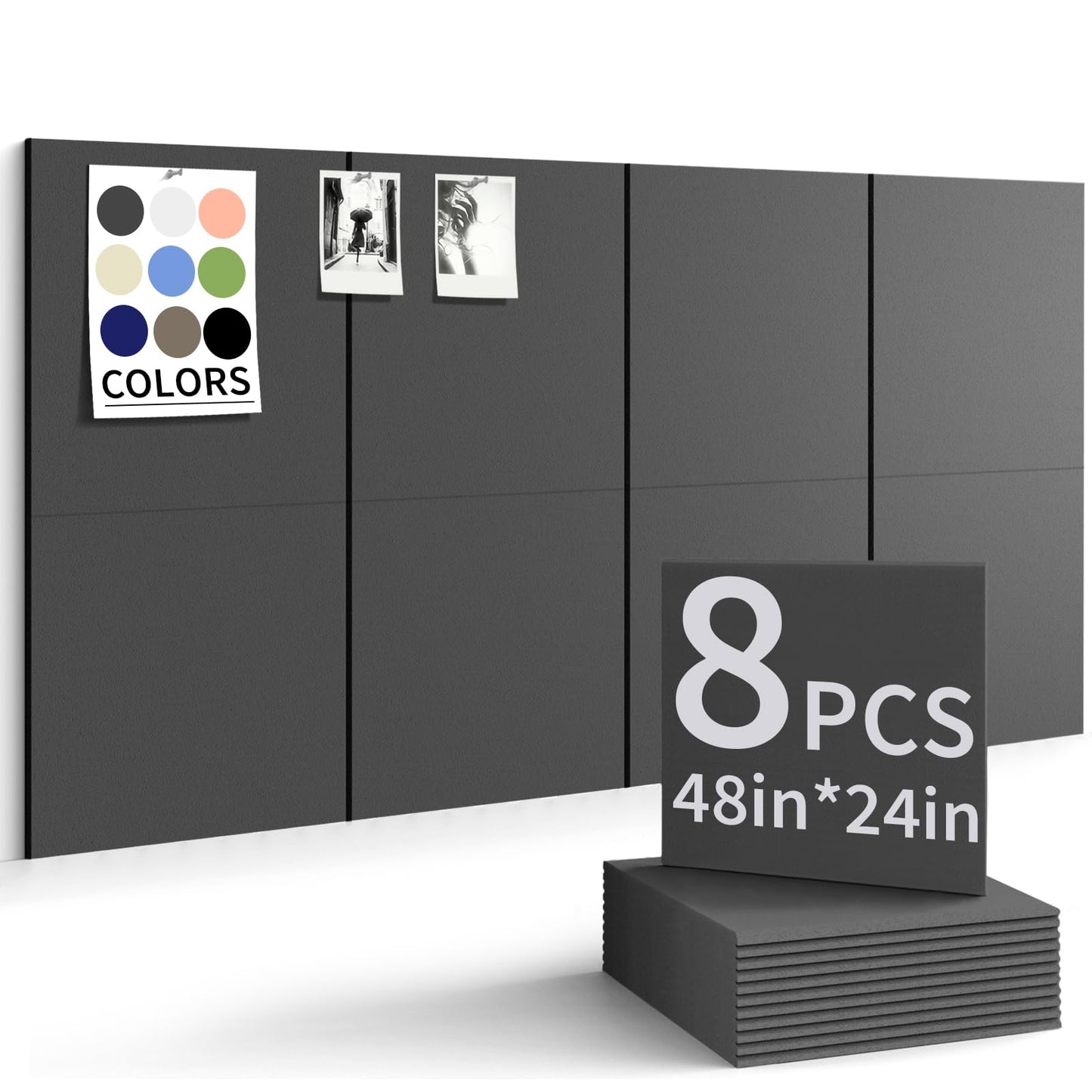 Large Bulletin Board 48"x 24" Cork Boards for Walls, 8 Pack Felt Wall Panels Photo Board, Cork Board for Office Home Pin Board