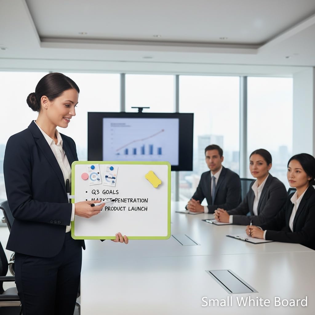 MXG Double Sided White Board Dry Erase, 12x16 Inch Green Frame Small Whiteboard with Markers & Eraser, for Desk, Wall, Fridge, Portable Mini White Board for Coaches, Students, Kitchen