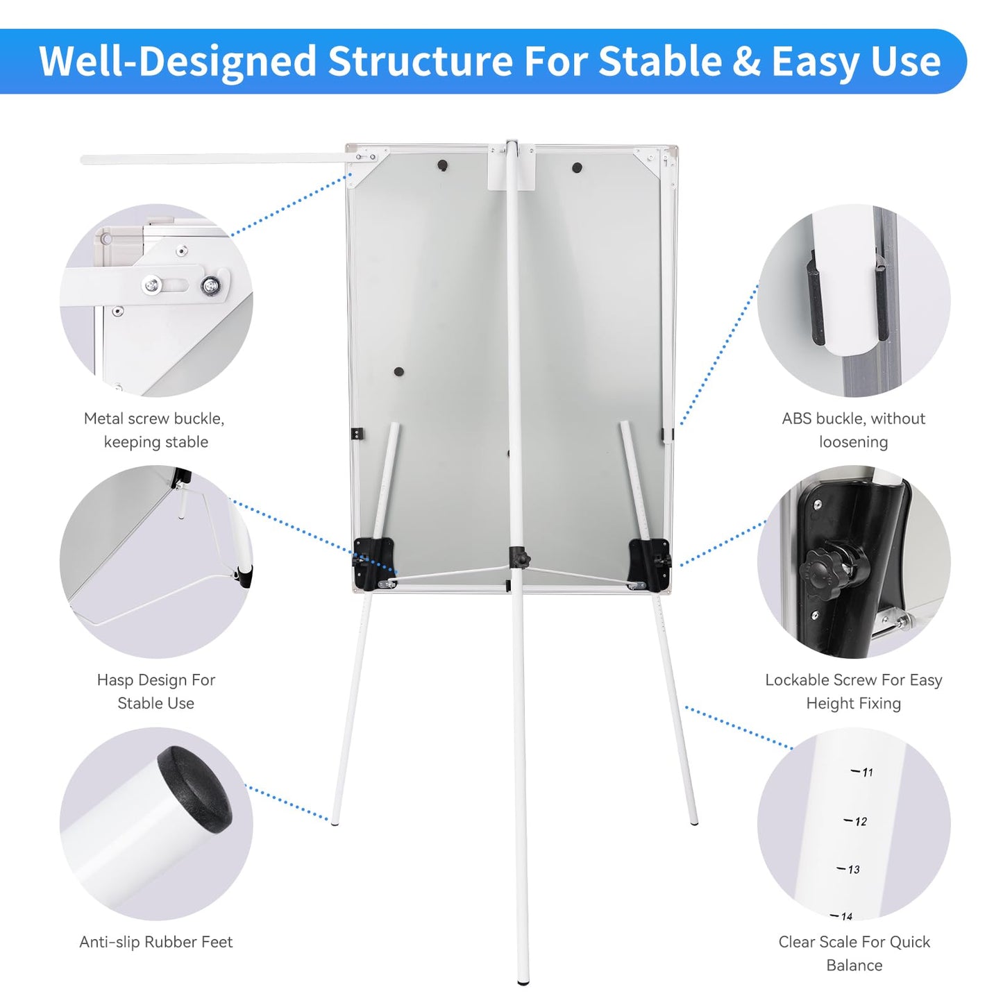 Easel Whiteboard 40x28 Inch, Portable Magnetic Dry Erase Height Adjustable Tripod Stand with 2 Extendable Side Arms for Flipchart, Home Office School Use, White