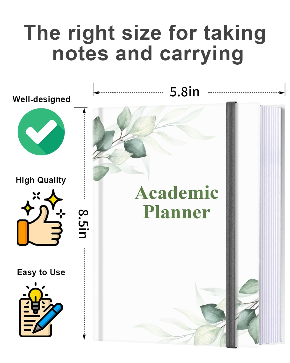 Academic Planner for 2026-2027 or Anytime – 5.8" x 8.5" Undated Weekly Student Planner For Homeschool, High School, College & Nursing Students, 200 Pages, Green Leaf