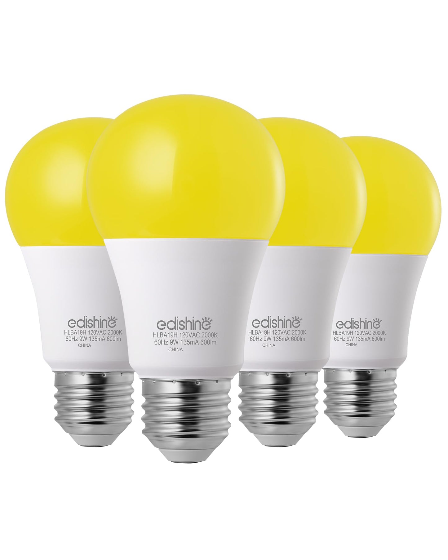 EDISHINE Dusk to Dawn Bug Light Bulbs, 2000K Amber Glow, 9W (60W Equivalent), E26 Base, 4 Pack, UL Listed