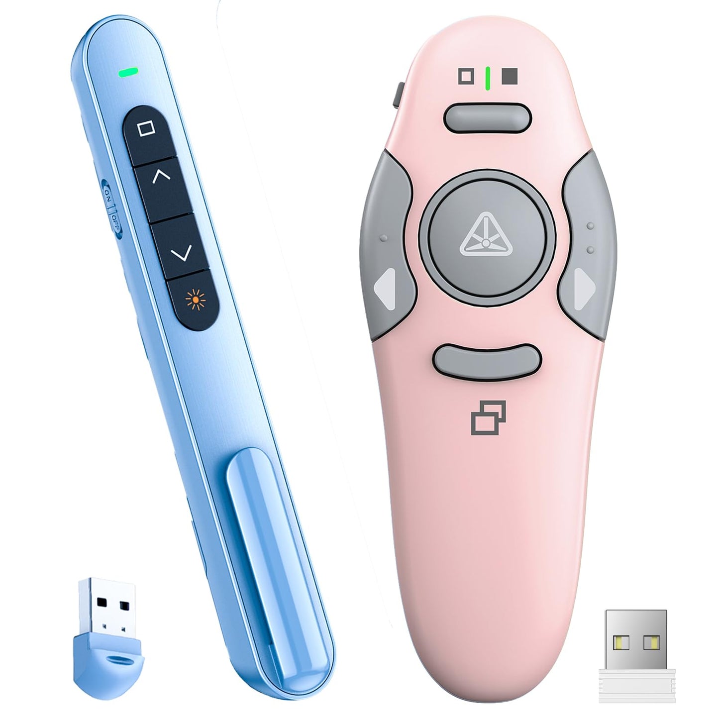 QUI Presenter Clicker Bundle | BK600 Slim-Shaped USB A Blue & BQ100 Remote-Shaped USB A Pink