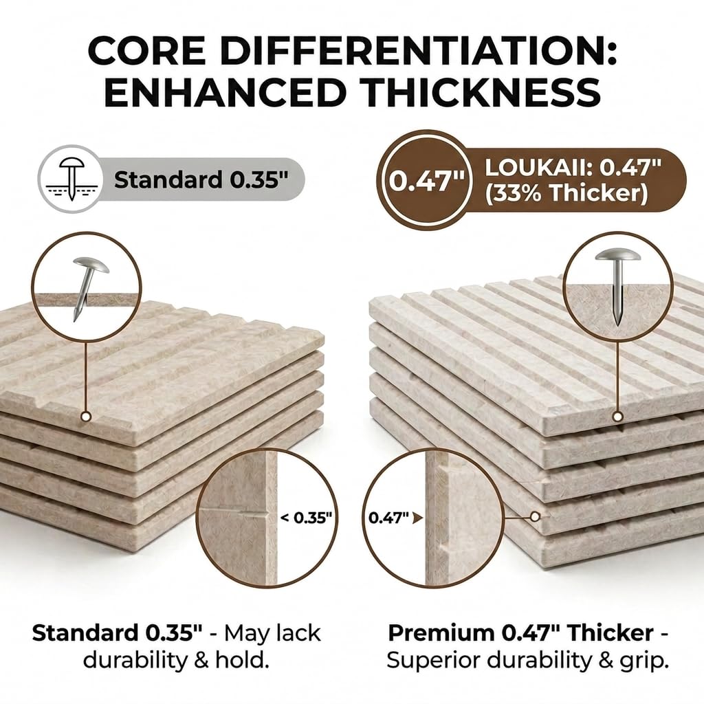 LOUKAII 0.47" Extra Thick Felt Bulletin Board, 6 Pack 36"x24" Large Pin Board with 50 Push Pins & 30 Removable Adhesive Tabs, No-Warp Wall-Friendly Display for Home Office Classroom, Oatmeal