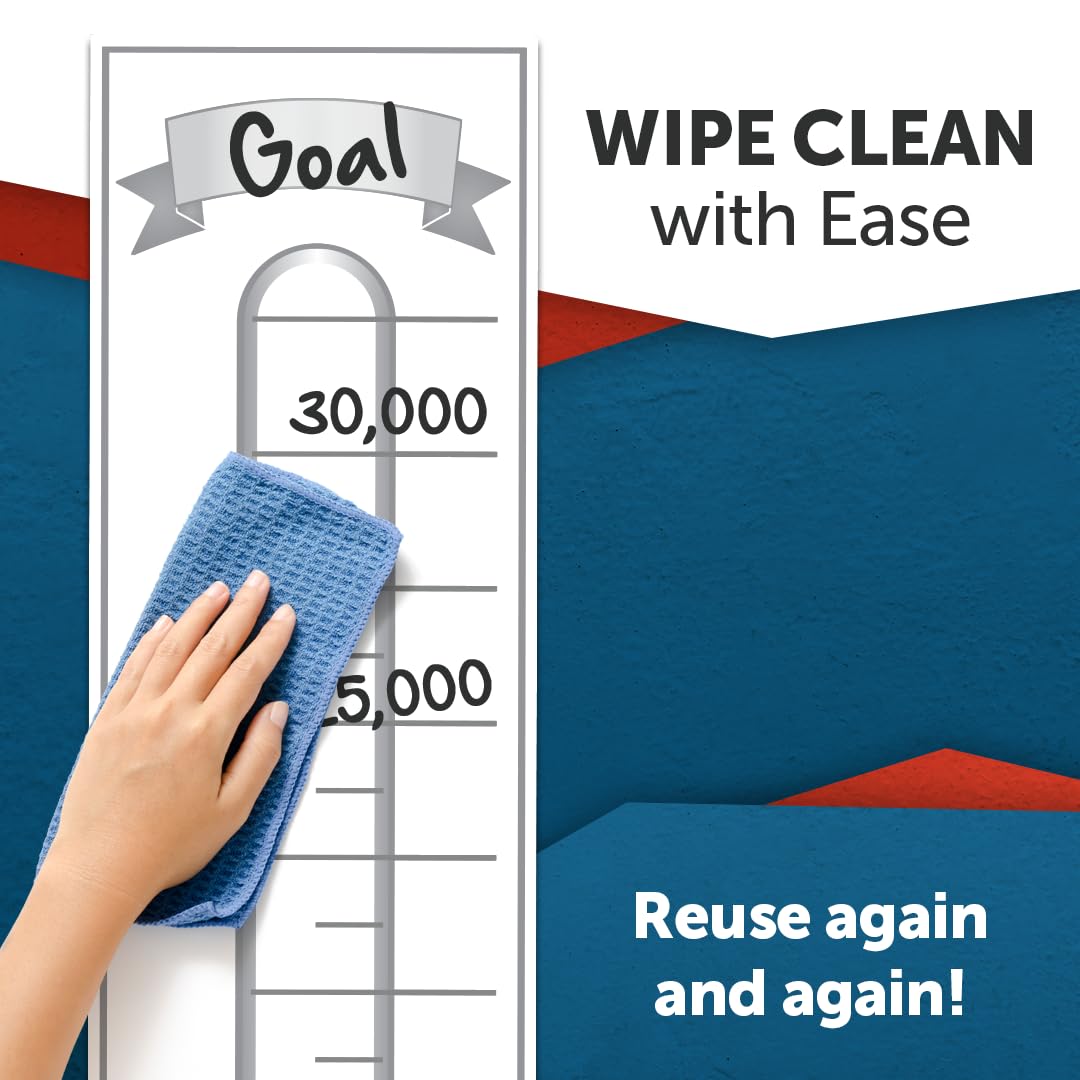 Fundraising Goal Thermometer Chart - 11" x 48", Reusable, Dry Erase Goal Tracker - Great for Schools, Churches, Offices & Charities