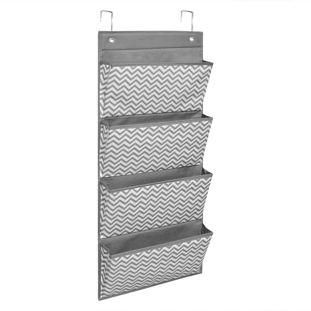 AUVCAS Hanging Wall File Organizer for Office - Over Door Wall Hanging Folder Holder & Classroom Pocket Document Organizer, Paper Mail Storage Rack with 4 Large Pockets,Gary
