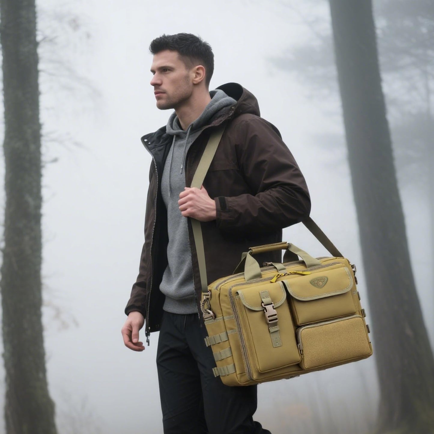 Stypos Tactical Messenger Bag, 15.6/17.3 Inch Tactical Briefcase for Man Military Laptop Bag Messenger Shoulder Bag (Khaki)