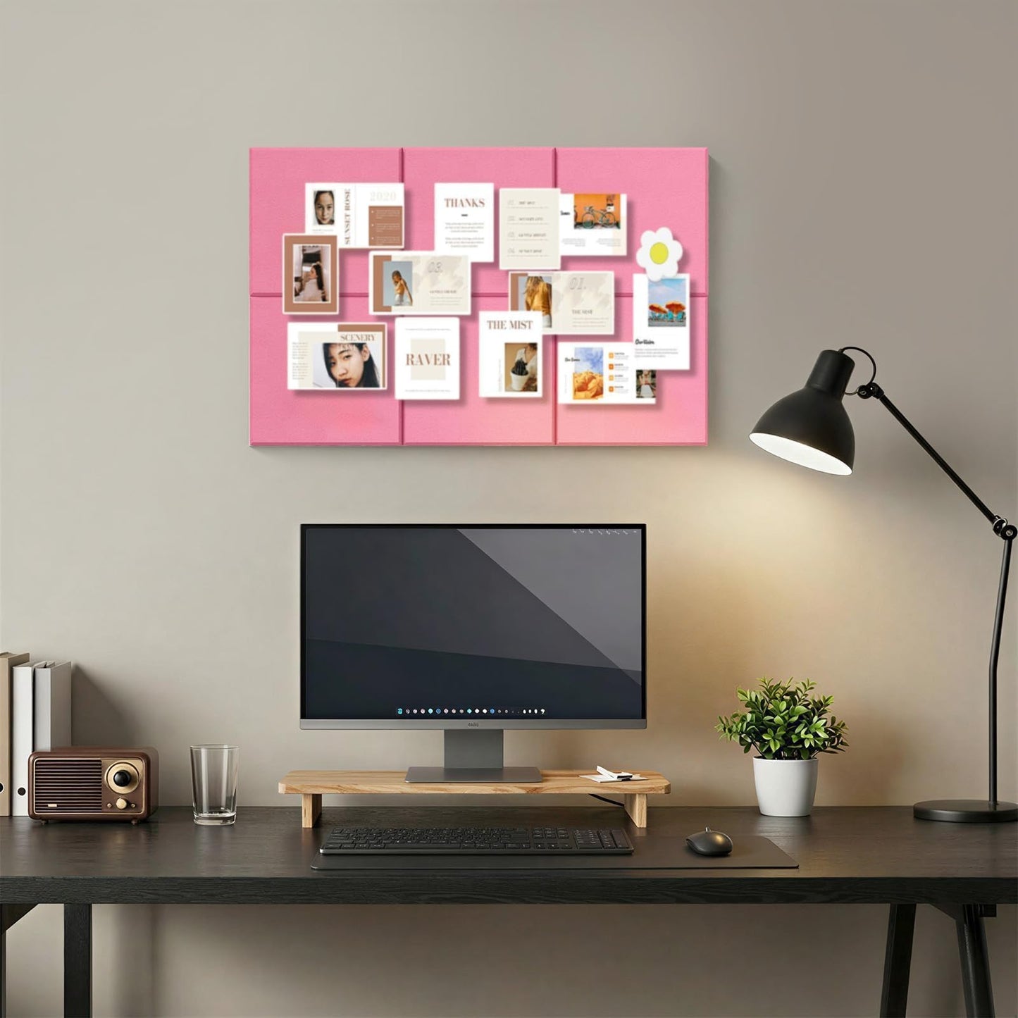Baysola Felt Bulletin Board Panels 36 x 24 Inch Self Adhesive Wall Tiles Cork Board Alternative for Office Classroom Photos Notes 6 Pack