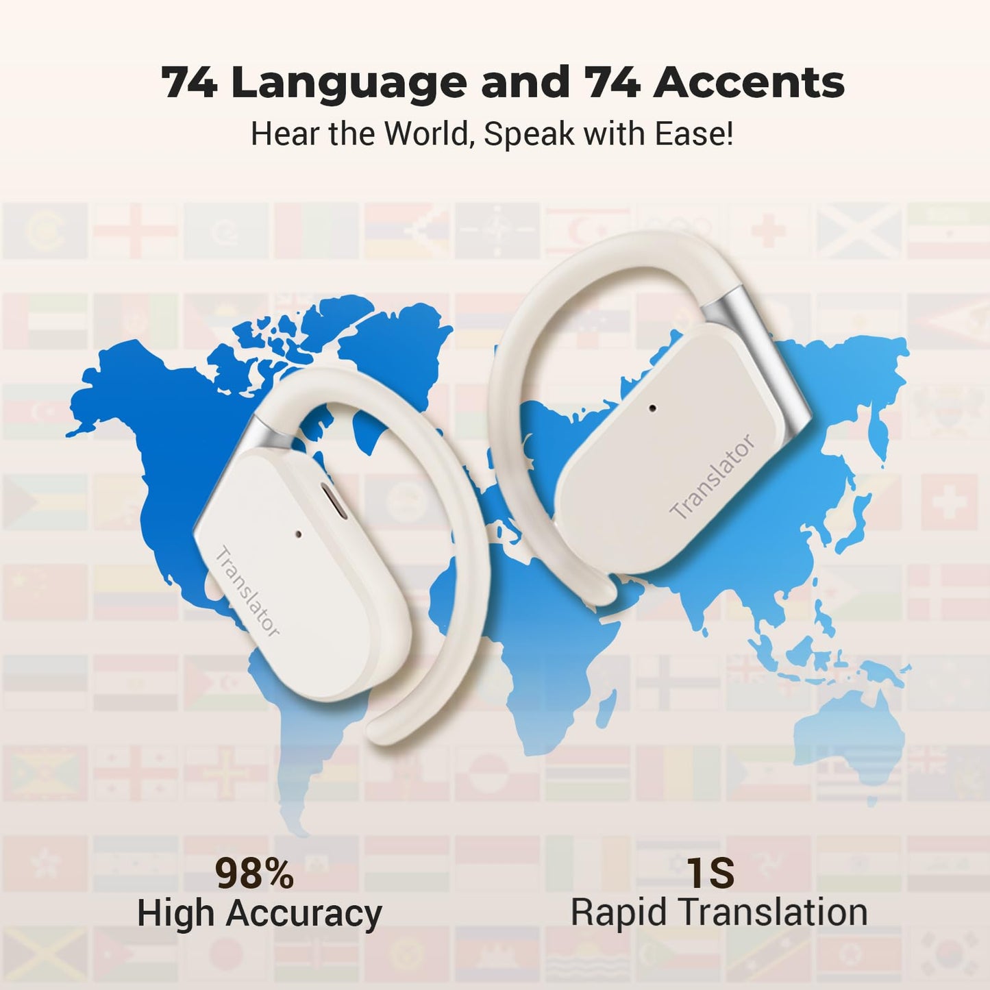Wooask Translation Earbuds M9 Language Translator Device Open Ear Translator Headphones 98% High Accruacy Instant Translation in 1 Sec Support 144 Languages and Accents (with Offline Package)