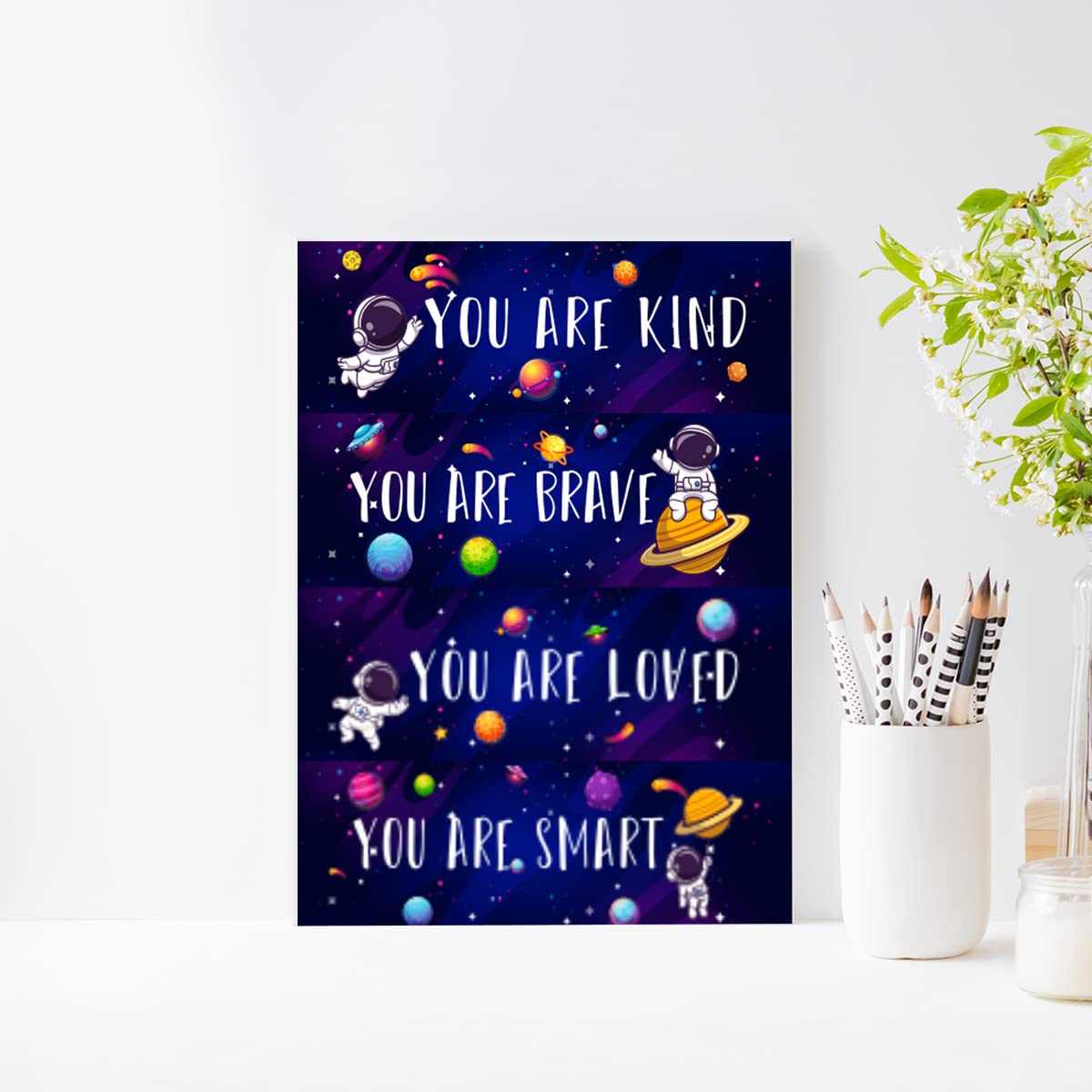 OTINGQD Outer Space Canvas Wall Art,Space Nursery Decor,Positive Affirmations Wall Decor for Boys,You Are Kind Spaceman Wall Art for Boys Kids Bedroom Playroom Nursery
