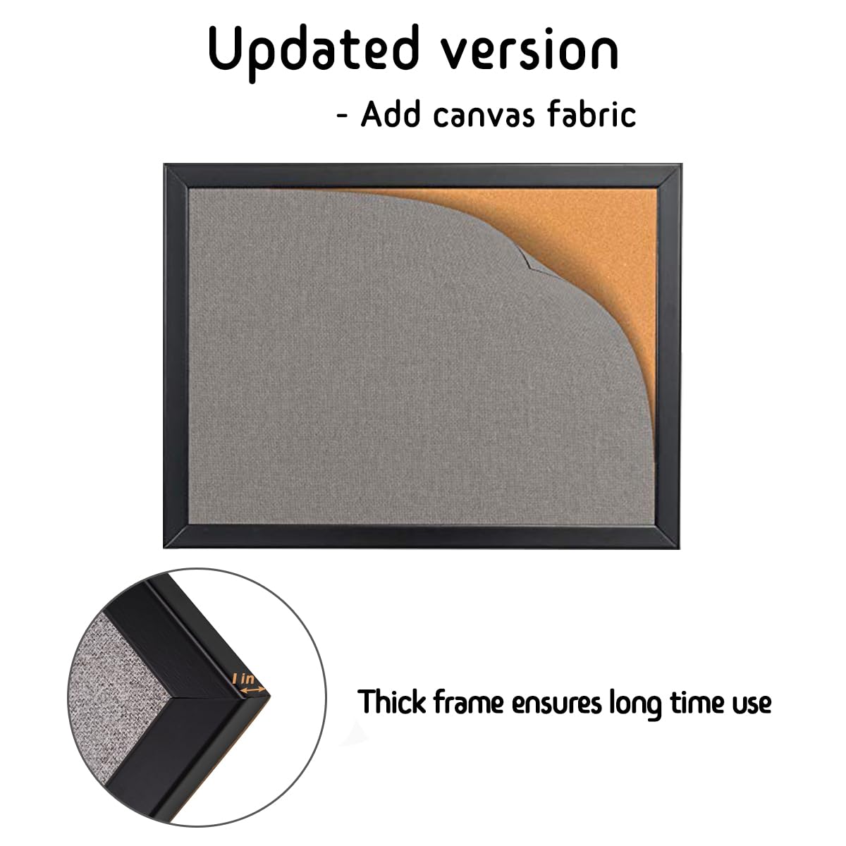 Bulletin Board 36 x 24 Inch, 100% Wood Framed Canvas Cork Board with Grey Fabric, Wall Mounted Notice Board for Home Office School