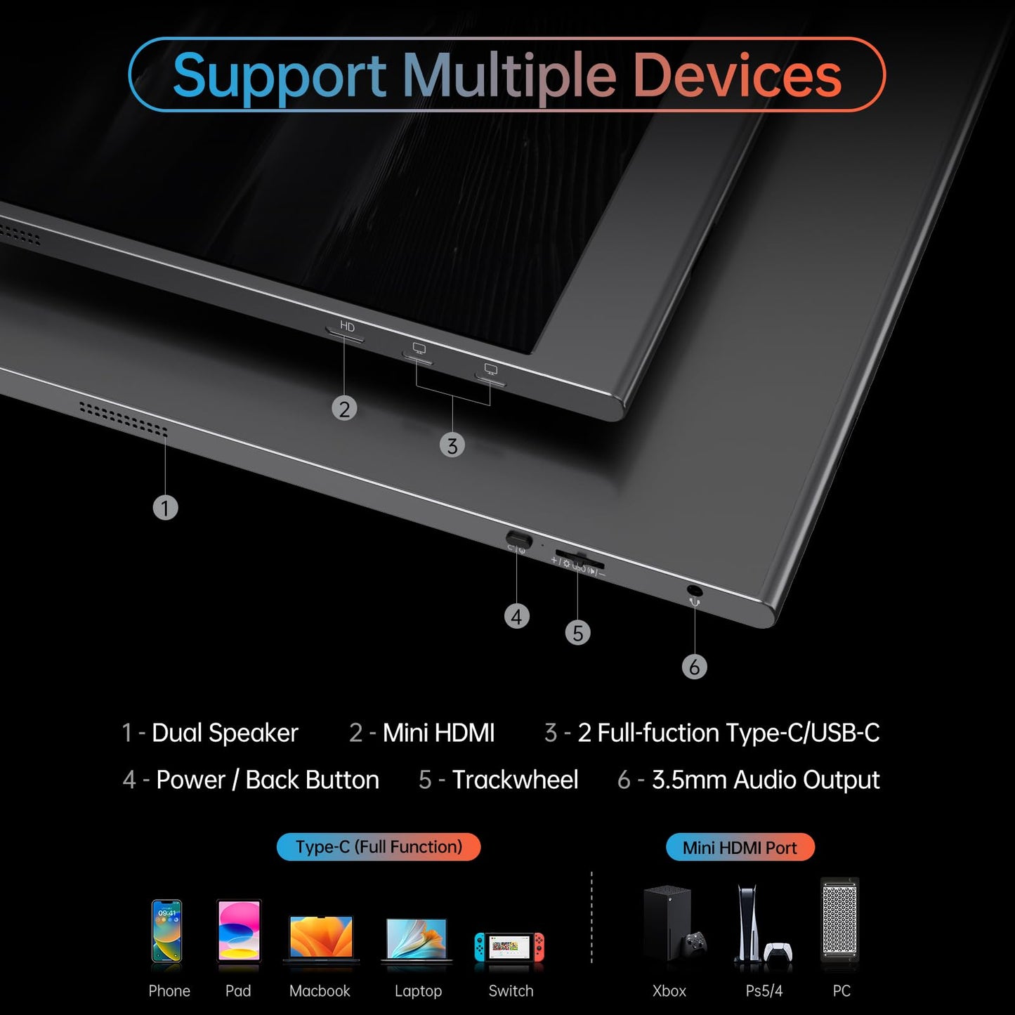 Yxk Portable Monitor 15.6 Inch 4K 60Hz 100% sRGB Ultra-Slim Travel Monitor with Dual Speakers USB-C HDMI Second Screen for Laptop PC Mac Phone Xbox PS4/5 Switch, VESA Kickstand with Cover Stand