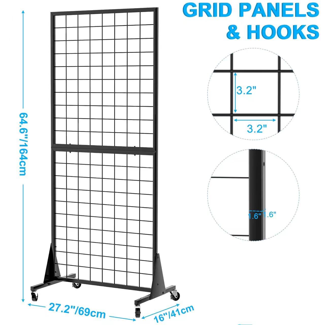 QKOSMTL 3-Pack Gridwall Panel Display Stand, 2'x5.5' Heavy Duty Floor Standing Rack with Detachable Girdwall, Movable Silent Wheel, Easy to Transport, Ideal for Retail & Craft Fairs
