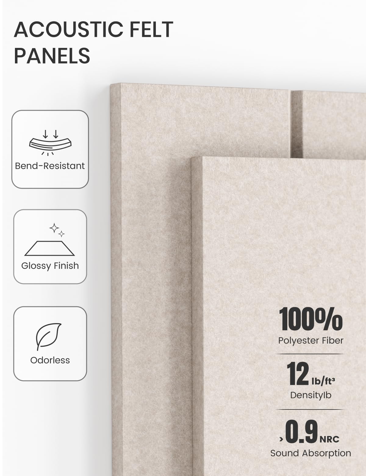 Fluxynara Felt Bulletin Board Tiles Large 48" x 36" Cork Board Alternative-12 Pack with 70 Adhesive Tabs, Thick Slat Wall Panels for Office Decor, Push Pin Board Wall Organizer Alternative -Oatmeal