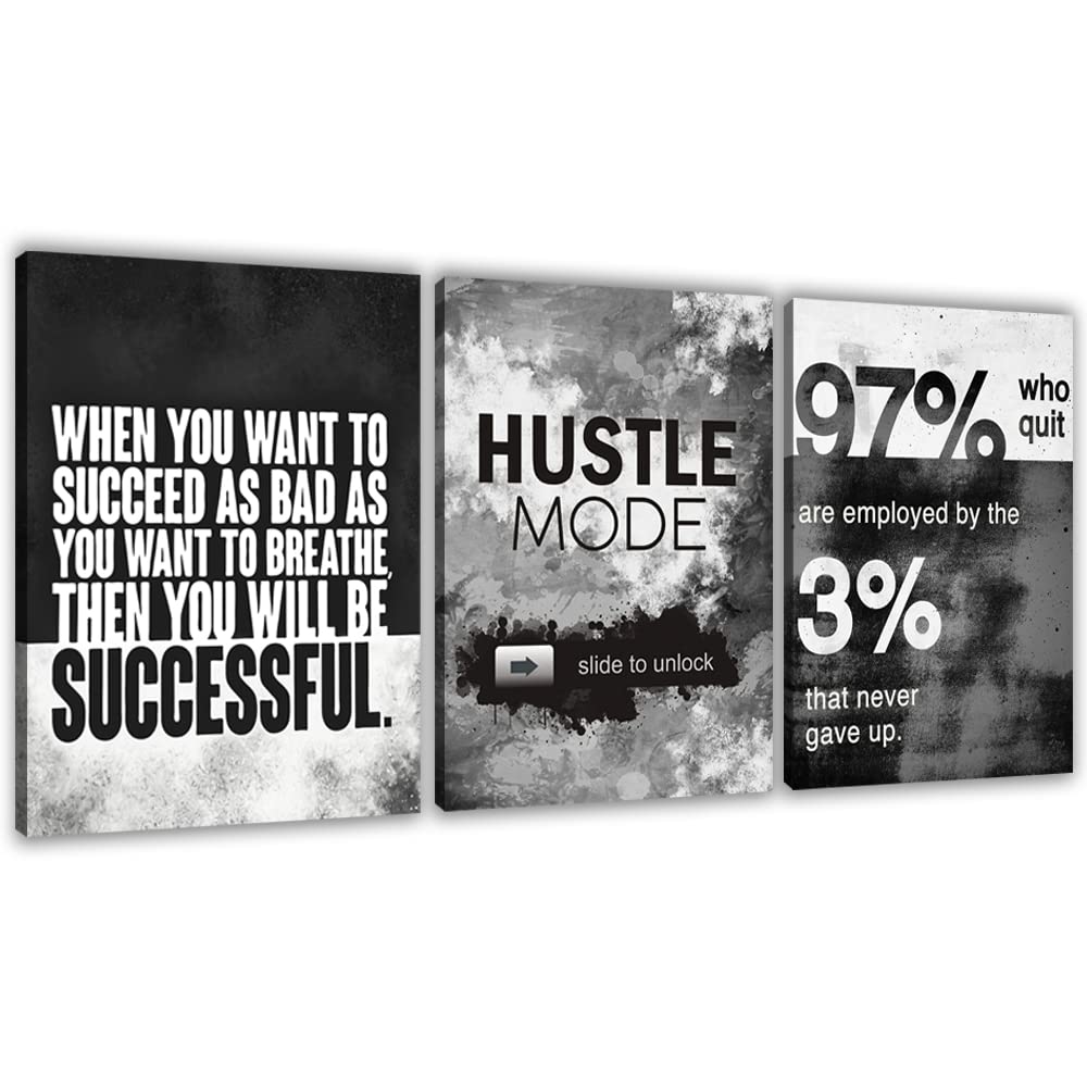 Motivational Painting Wall Art 3 Pieces Canvas Print Success Wall Art for Home Office Living Room Leader Canvas Quotes Inspirational Positive Poster Framed Motivation Artwork [36''Wx 16''H]