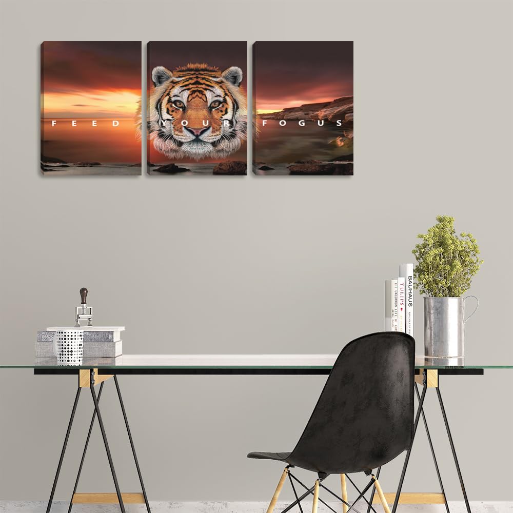 Motivational Wall Art Canvas Posters Prints 3 Pieces Yellow Tiger Wall Art Inspirational Entrepreneur Quote Office Wall Decor Canvas Art Motivation Painting Artwork Office Decoration(36''Wx 16''H)