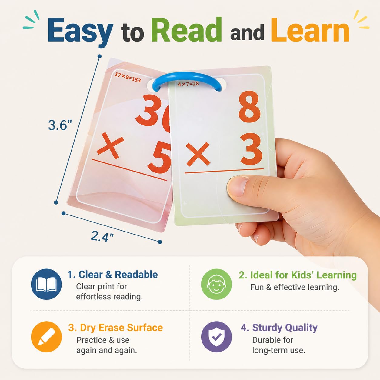 Multiplication and Division Flash Cards, Math Games Flash Cards for Kids 5-12, Easy-to-Read Classroom Manipulatives for 2nd 3rd 4th Grade, Multiplication 0-50 & Division 0-100 (2-Pack-112 Cards)