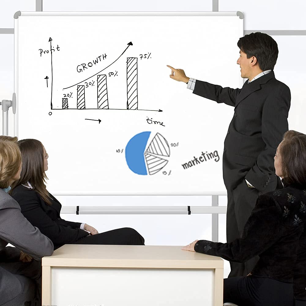 VIZ-PRO Double-Sided Magnetic Mobile Whiteboard, 48 x 36 Inches