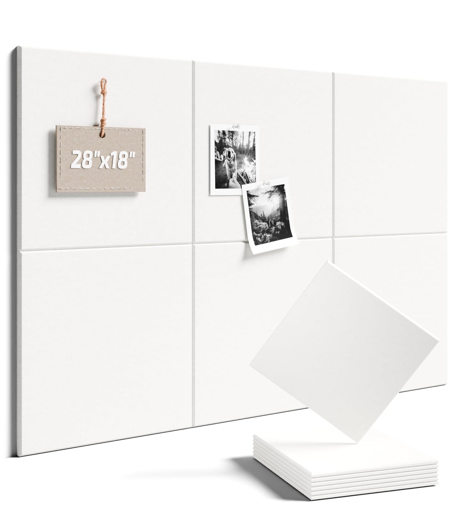 Felt Bulletin Board Tiles -28"x18" Cork Board Alternative for Office Decor, Push Pin Board Wall Organizer 6-Pack - Milky White