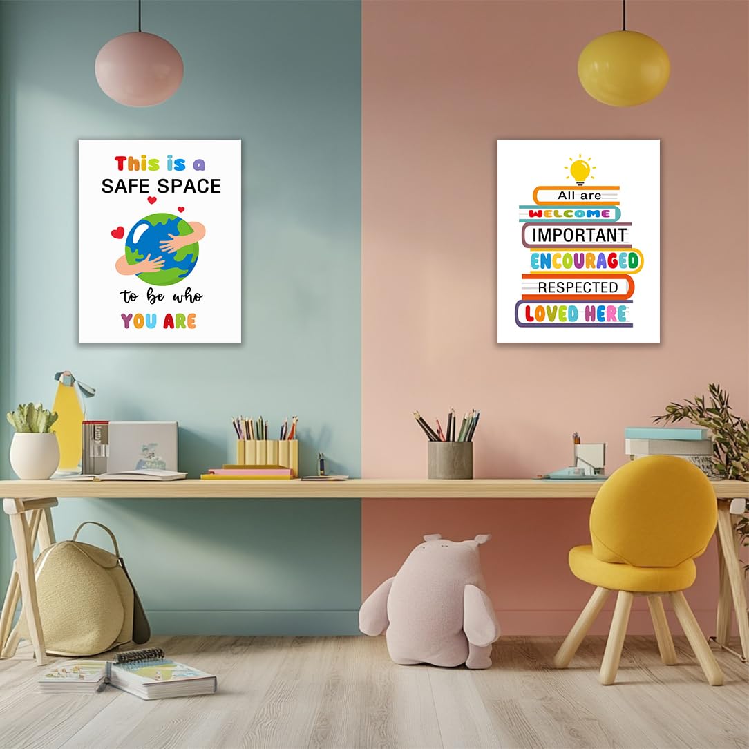 Classroom Canvas Wall Art, Kindness Diversity Canvas for Classroom Decorations，Teacher Canvas for Elementary Classroom Decor，Diversity Decorations for Classroom Canvas,Tabletop/Hanging，6-pack(29 x 38 cm) framed