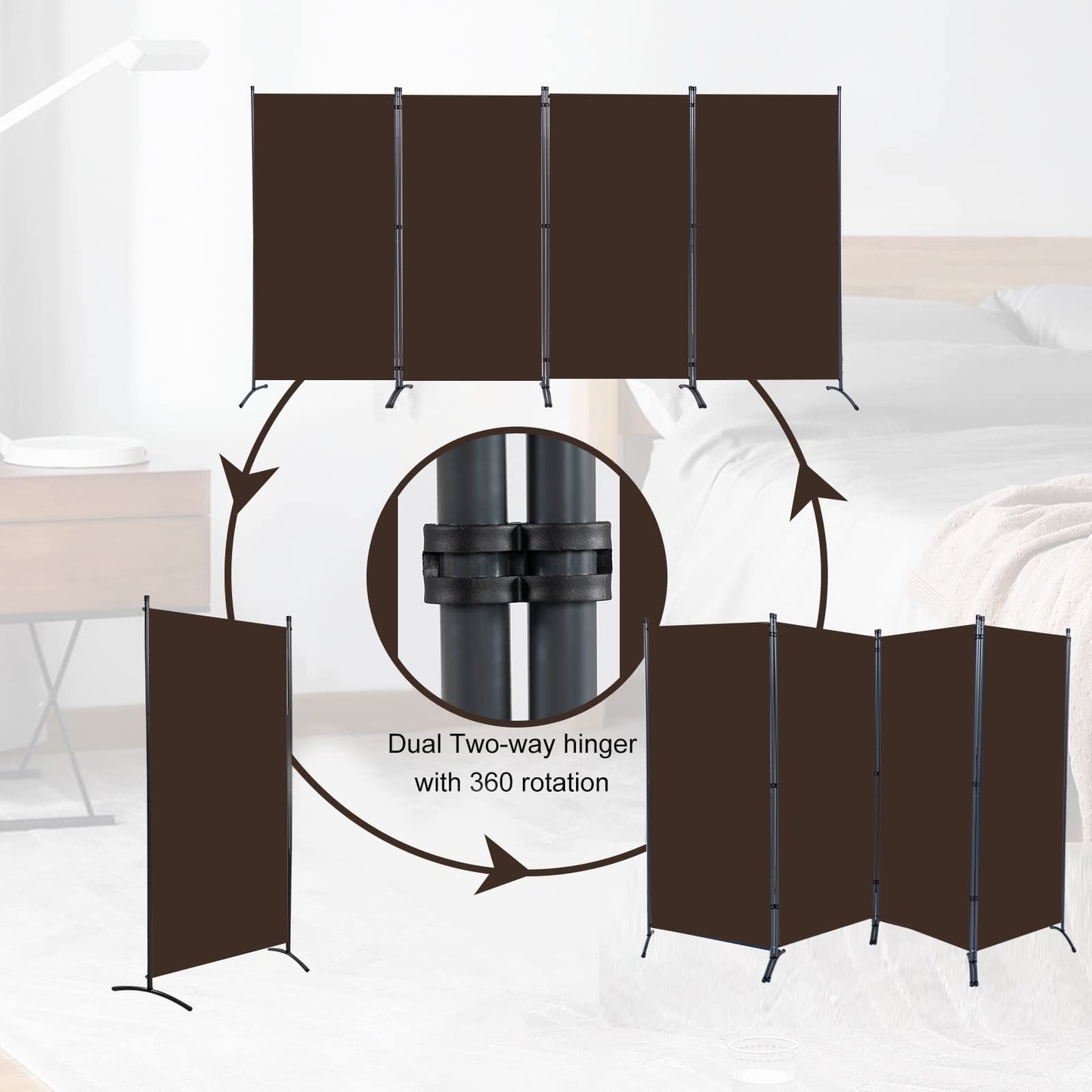YASRKML Room Divider Folding Privacy Screens, Portable Room Divider Panel 4 Panel Partition Room Dividers Screen, Freestanding Room Partitions and Dividers Fabric Dividers for Room Separation, Brown