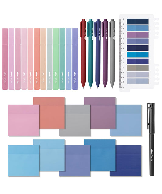 Mr. Pen- Aesthetic Book Annotation Kit, 38 pcs, 12 No Bleed Aesthetic Highlighters, 5 Gel Pens Black Ink, 700 Transparent Sticky Notes & Tabs for Study, Bible Journaling, Planner, Office Supplies