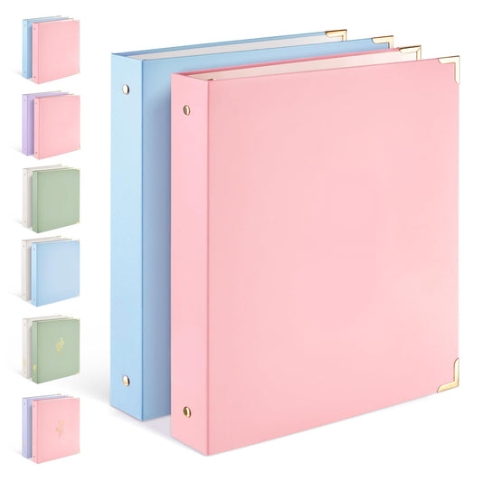 Sooez 2 Pack 3 Ring Binder with Metal Corners, Cute 1 Inch Binders Fits 175 Sheets of Paperwork, Three Ring Recipe Binder with Pocket for Women School Office Supplies, 8.5" x 11", Pink & Light Blue