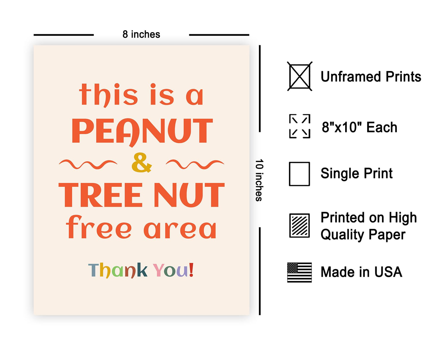 Poster Master Peanut and Tree Nut Free Area Poster - Food Allergy Awareness Print - Preppy Art - Educational Art - Gift for Teacher & Student - Decor for School or Classroom - 8x10 UNFRAMED Wall Art
